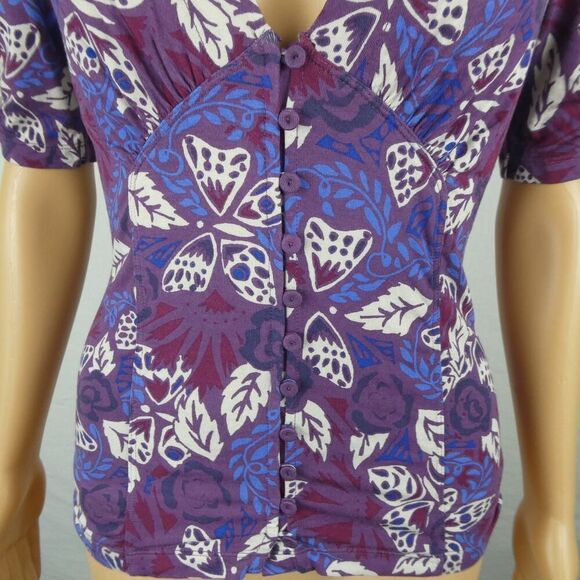 Free People Hollywood Top Deep V Neck Button Front Floral Boho Purple Small - Picture 3 of 8